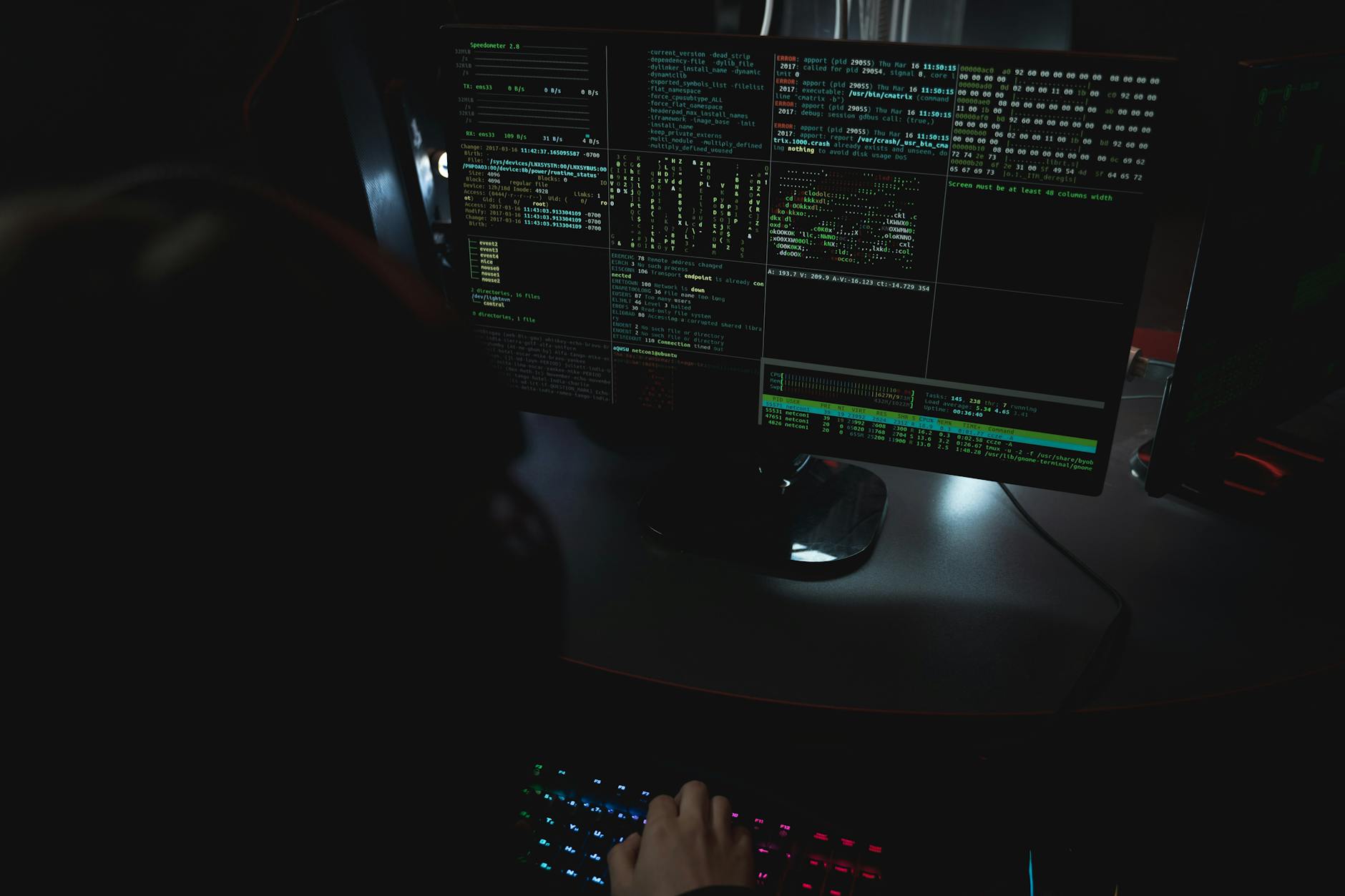 Dark developer workstation with code on monitors representing AI coding configuration